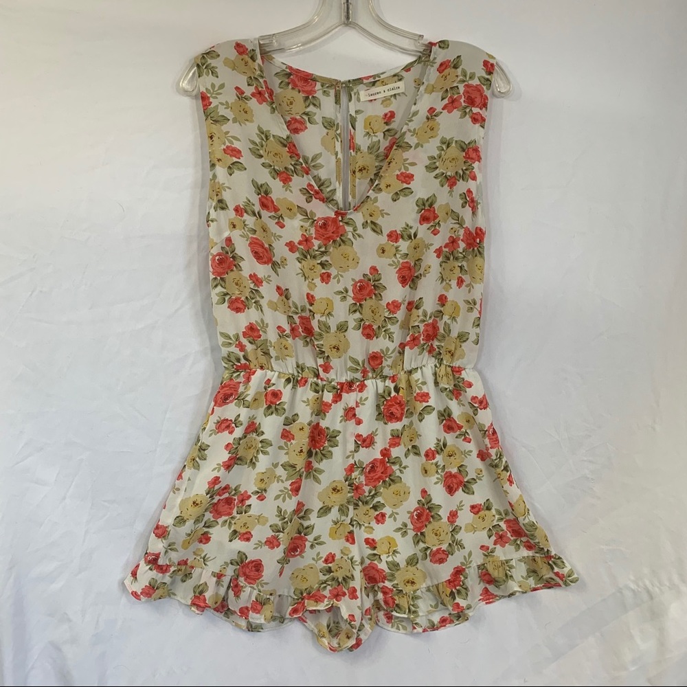 Lauren & Claire Floral Short Jumpsuit w/ Ruffle